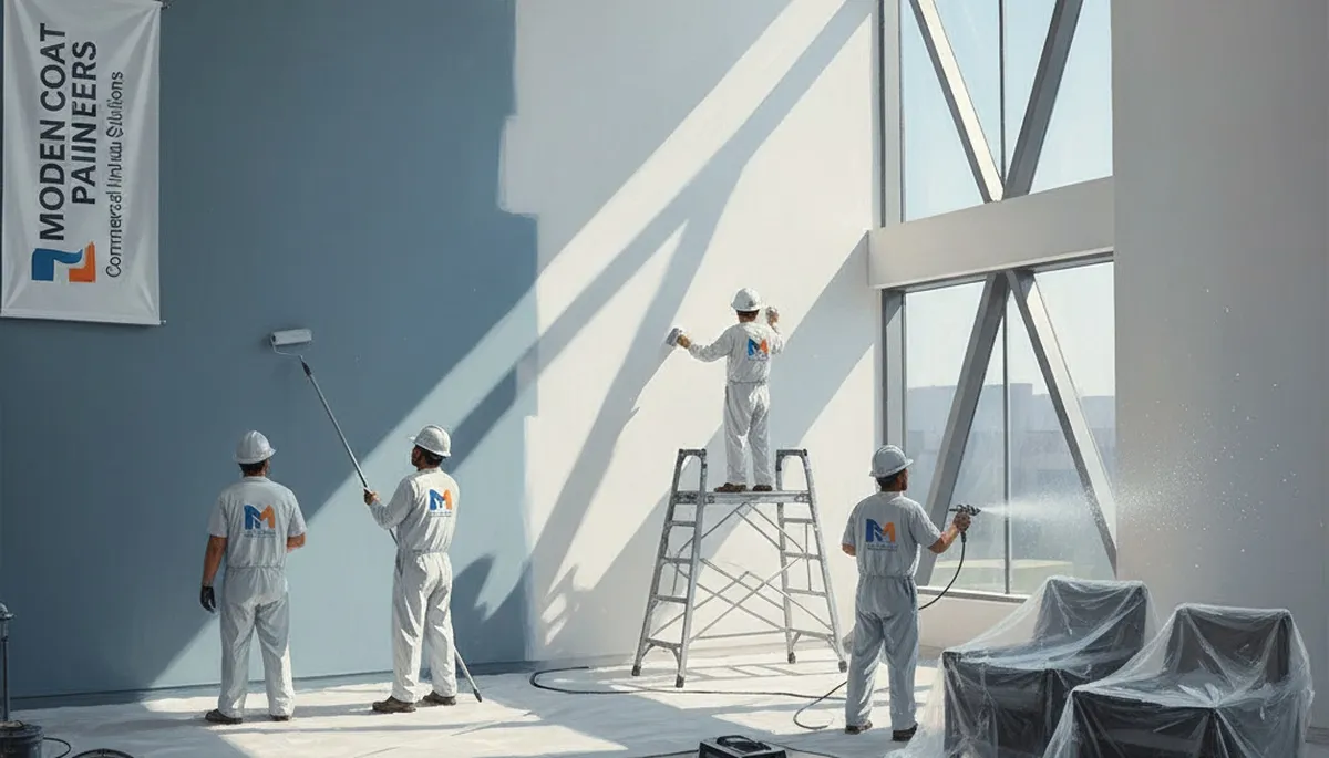 Commercial painting crew in Dayton, OH applying durable finishes to a business property